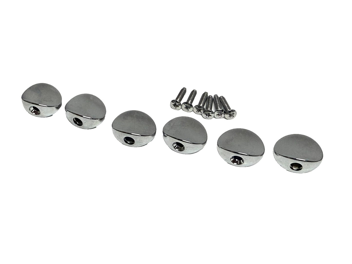 (6) Fender Chrome Round Buttons for Sealed Guitar Tuners CLR-Buttons