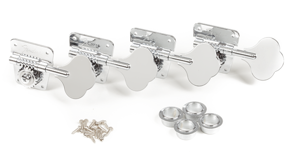 (4) Fender Chrome Logo Cloverleaf 70s Style Tuners for P/Jazz Bass 007-6568-049