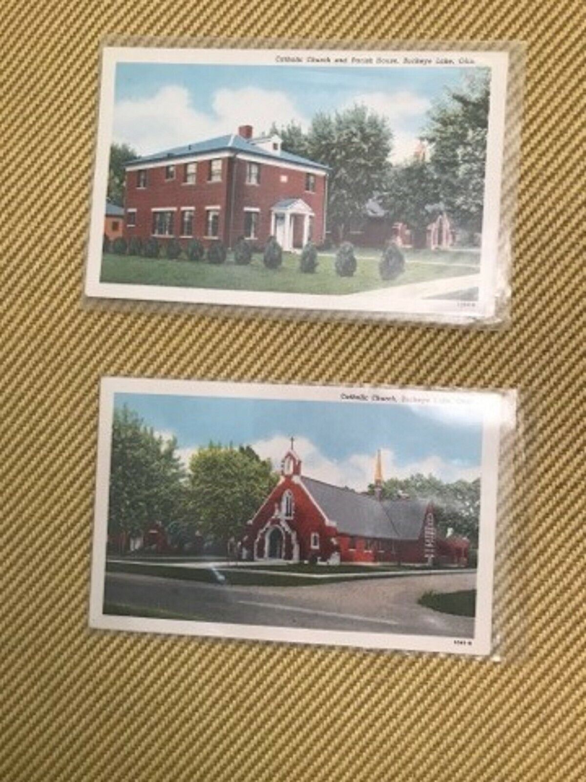 2 Vintage Buckeye Lake Ohio Catholic Church 1940s Postcards Santa's Gift Store