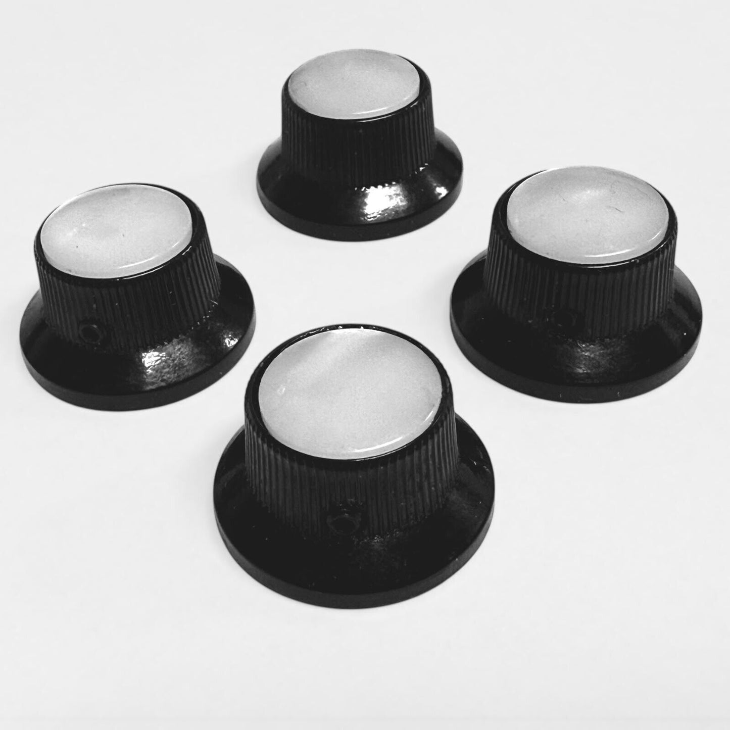 Set of 4 Black/Pearloid Metal Bell Guitar/Bass Knobs 6mm Split Shaft K-MBWP-B