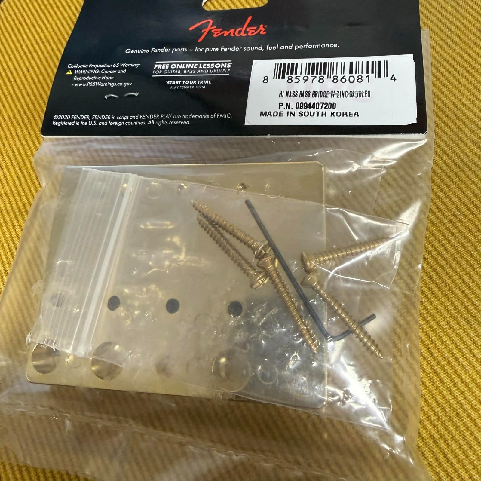 099-4407-200 Genuine Fender HiMass 4-String Bass Bridge with Zinc Saddles, GOLD