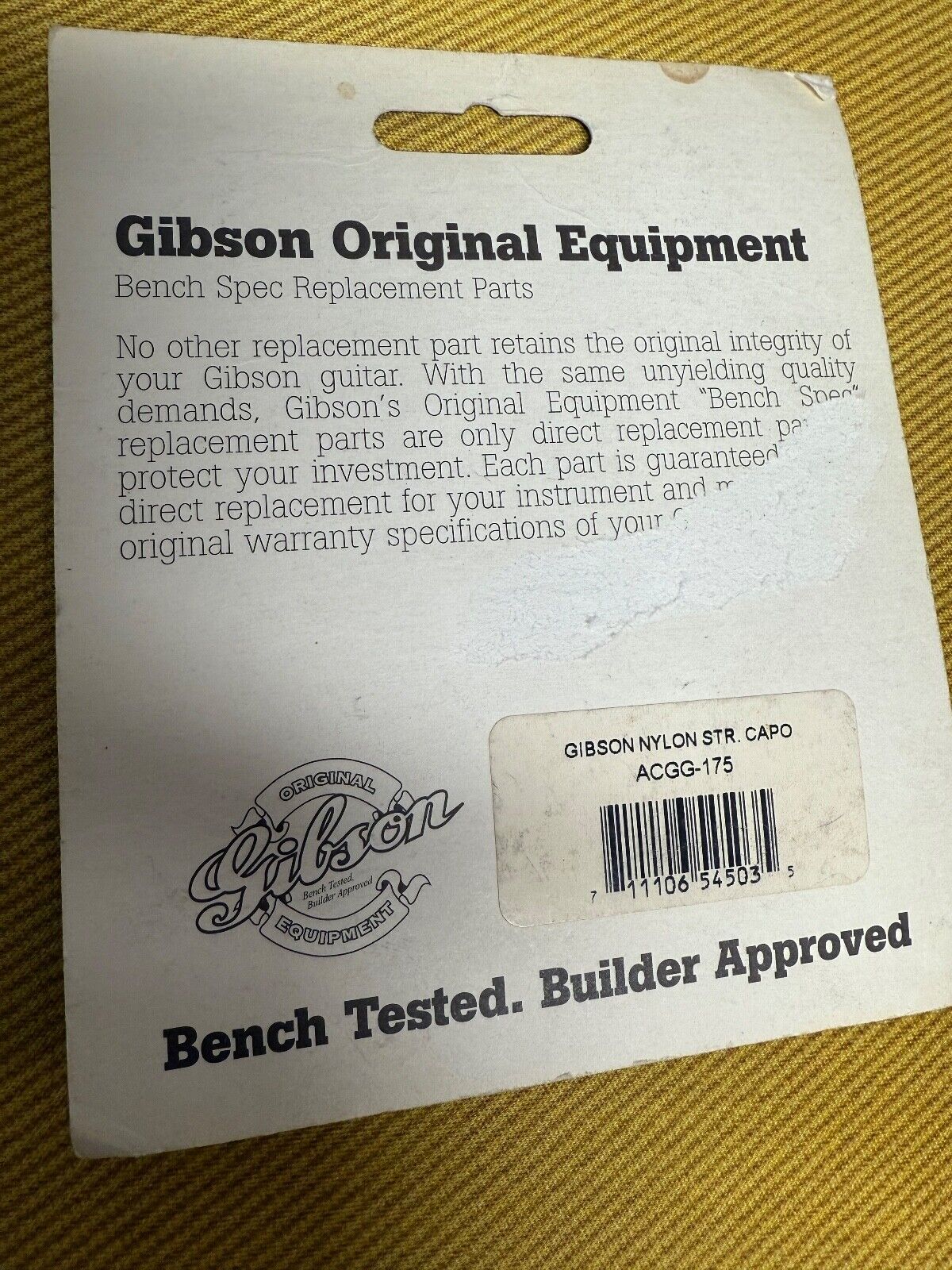 New Old Stock Pure Gibson Bench Spec Nylon String Guitar Capo ACGG-175