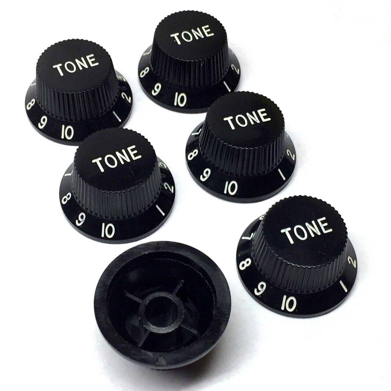 (6 pack) Black 1-10 TONE Knobs for Fender Stratocaster/Strat® PK-ST-TB