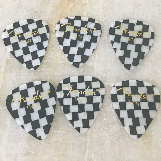 (6) Fender Checkered Checkerboard Celluloid Guitar Thin Picks 351 Ska