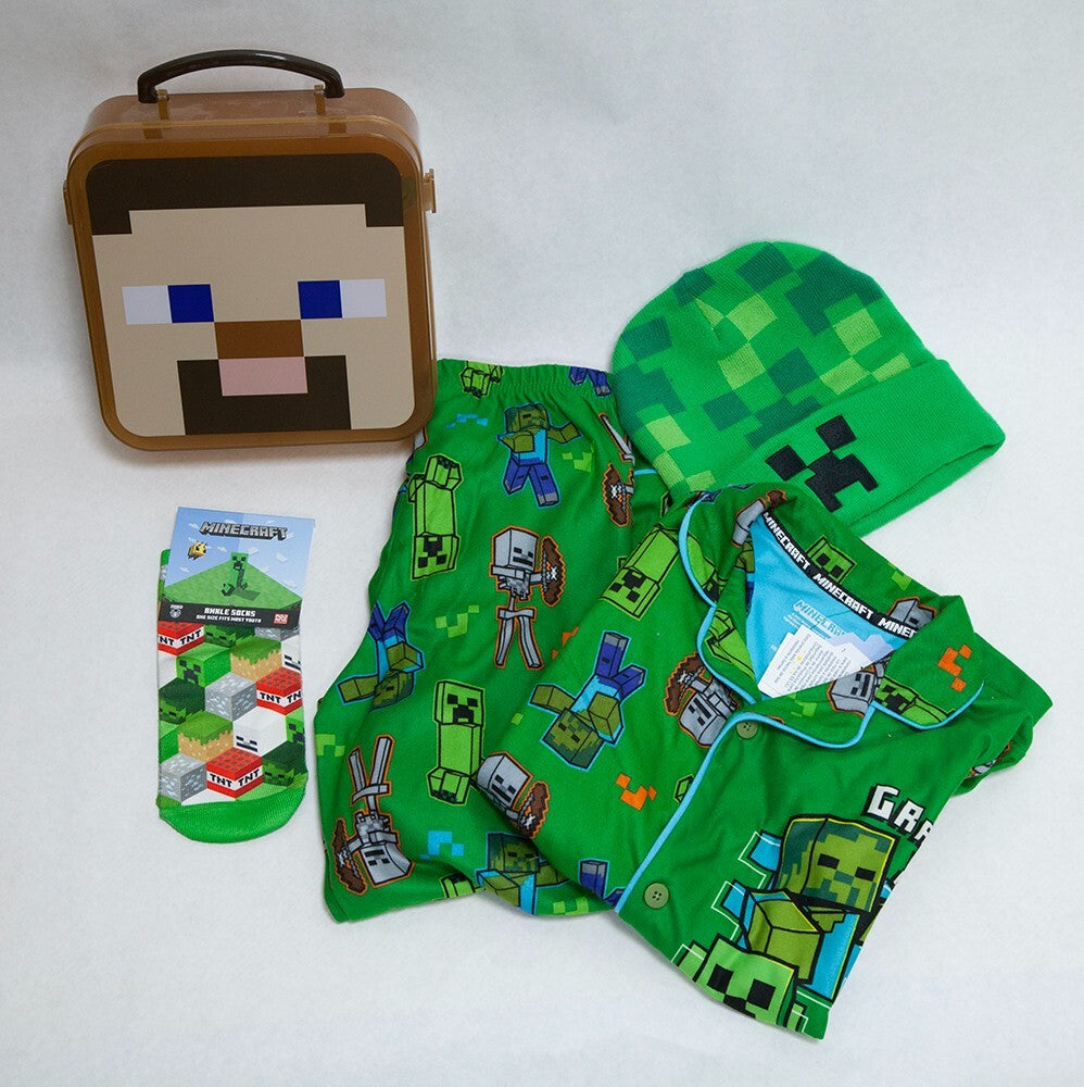 Minecraft Lot! Case, Hat, Pajamas Youth 6-7 Stickers, Socks & Bracelet -Get All!