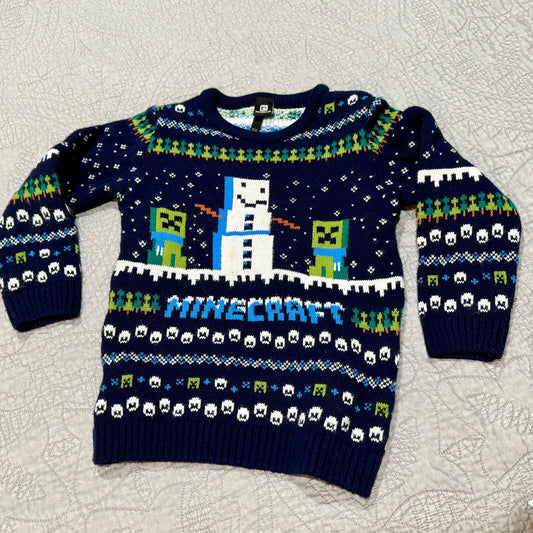 Boys Minecraft Ugly Christmas Winter Sweater 5 6 Navy Snowman