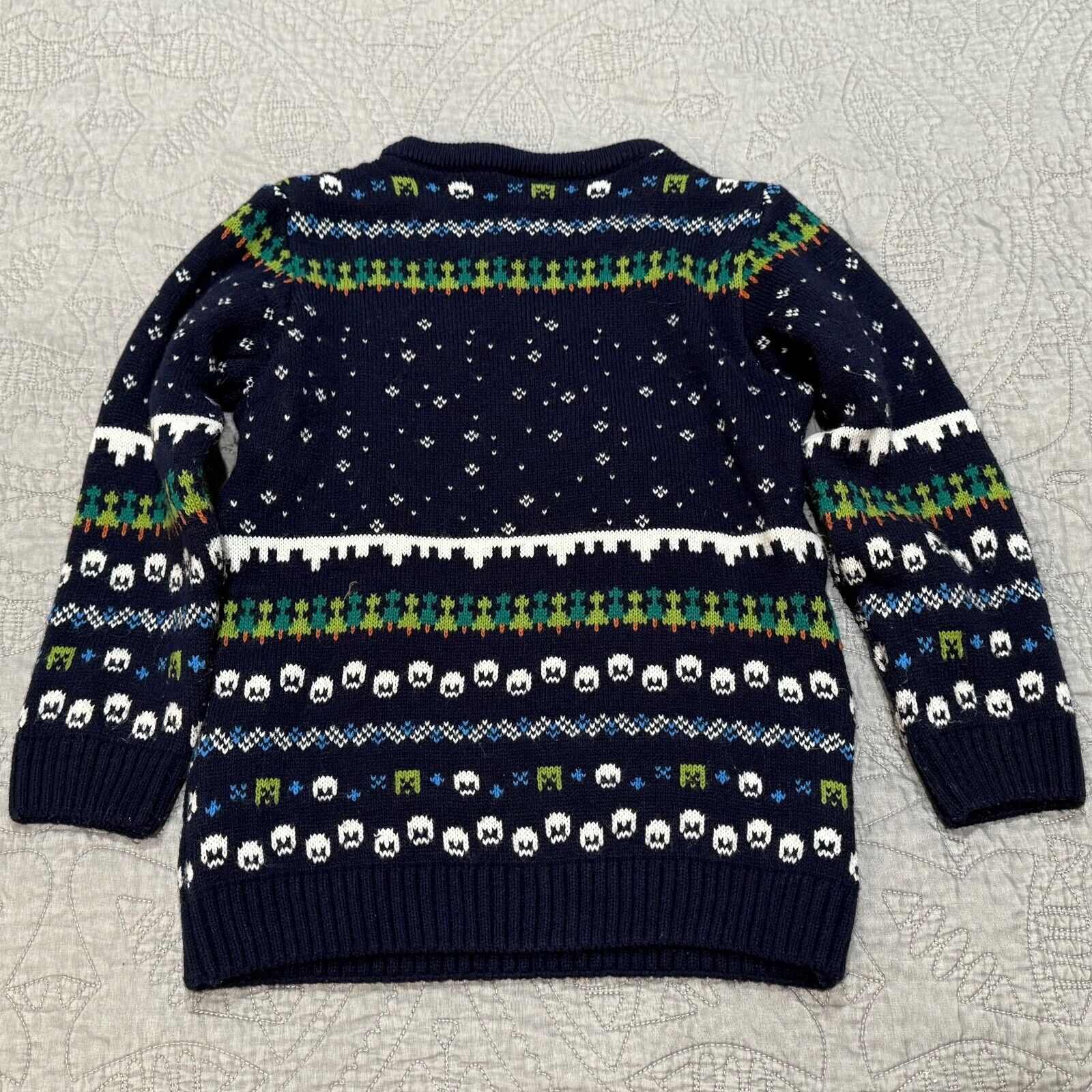 Boys Minecraft Ugly Christmas Winter Sweater 5 6 Navy Snowman