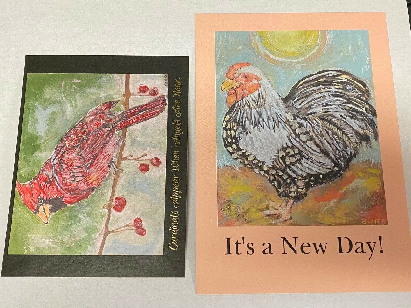 BunkoJess Silver Laced Rooster & Cardinal Angel Postcards