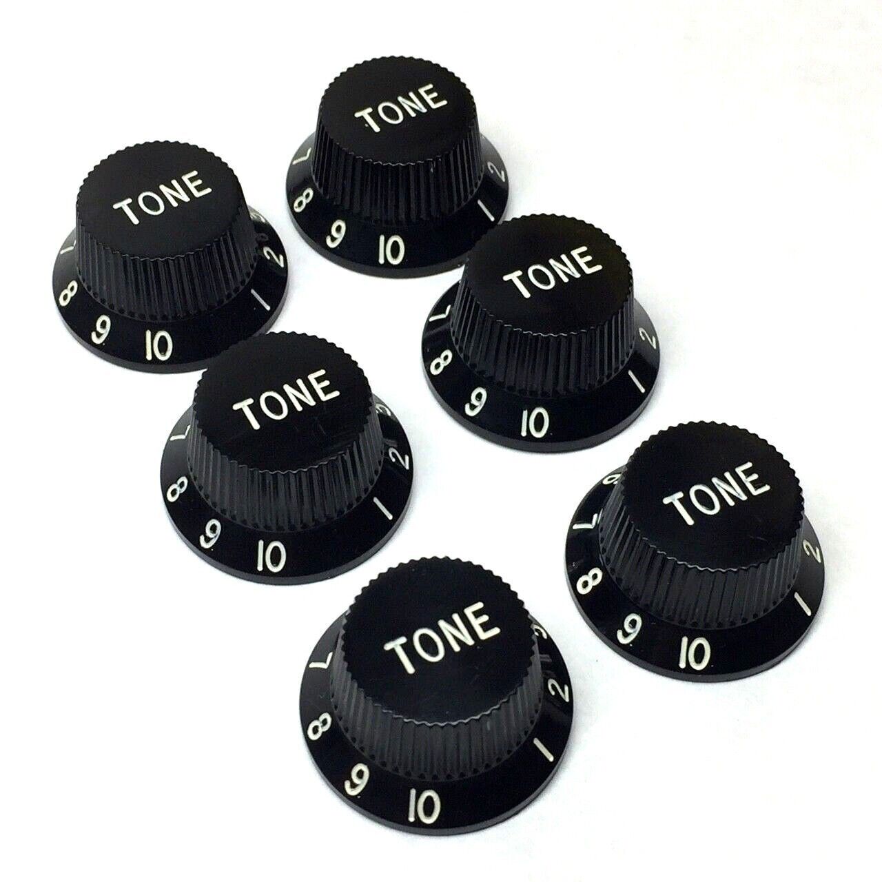 (6 pack) Black 1-10 TONE Knobs for Fender Stratocaster/Strat® PK-ST-TB