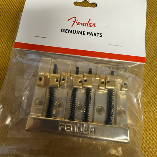 099-4407-200 Genuine Fender HiMass 4-String Bass Bridge with Zinc Saddles, GOLD