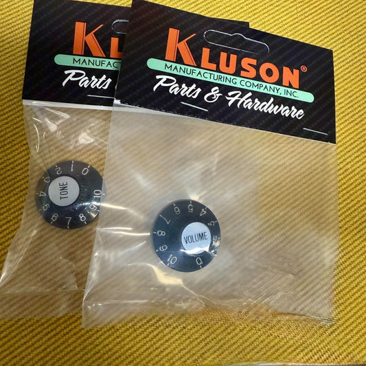 KNWHUSBVT Kluson "Witch Hat" USA Knob Set Black Volume & Tone Jazzmaster Guitar