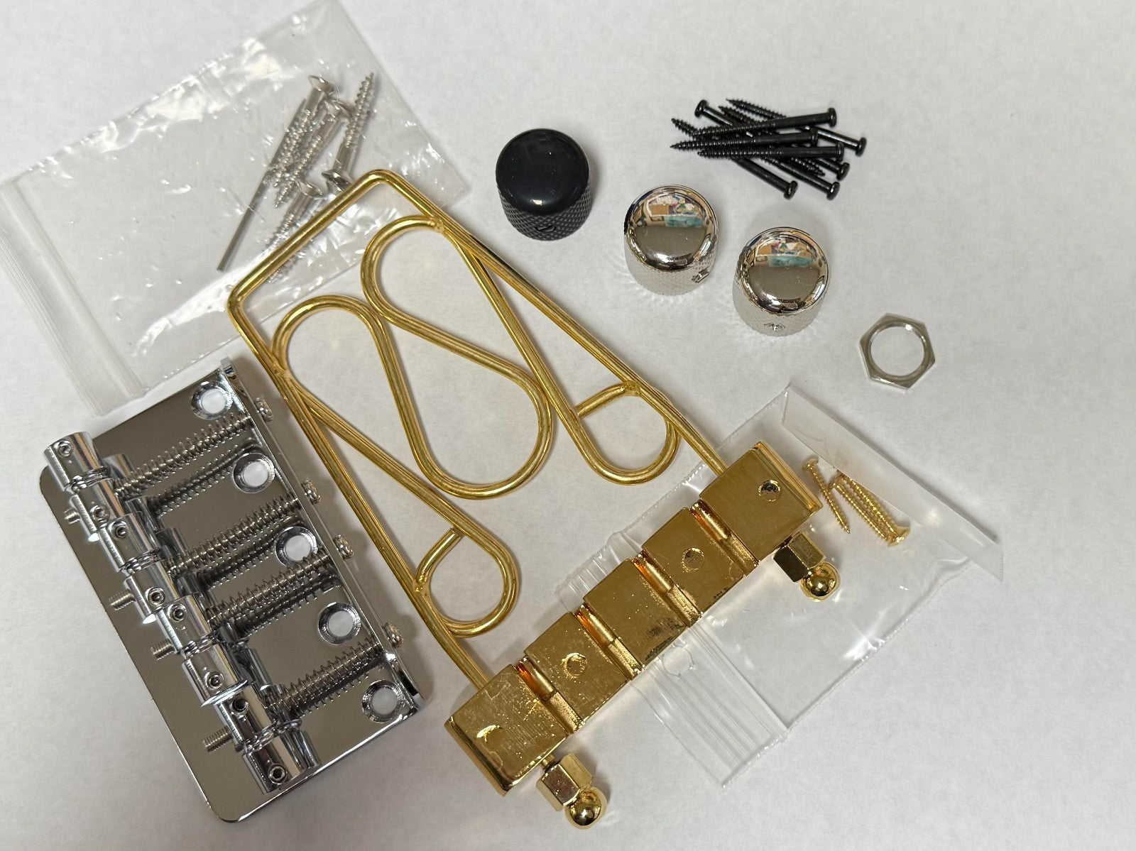 Bass Guitar Parts Lot Tailpiece Knobs Bridge Pickup Screws Nut